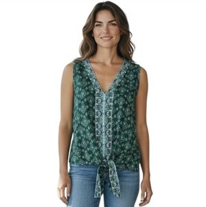 LOFT Paisley Tie Front Blouse with V-Neckline Sleeveless NWT S